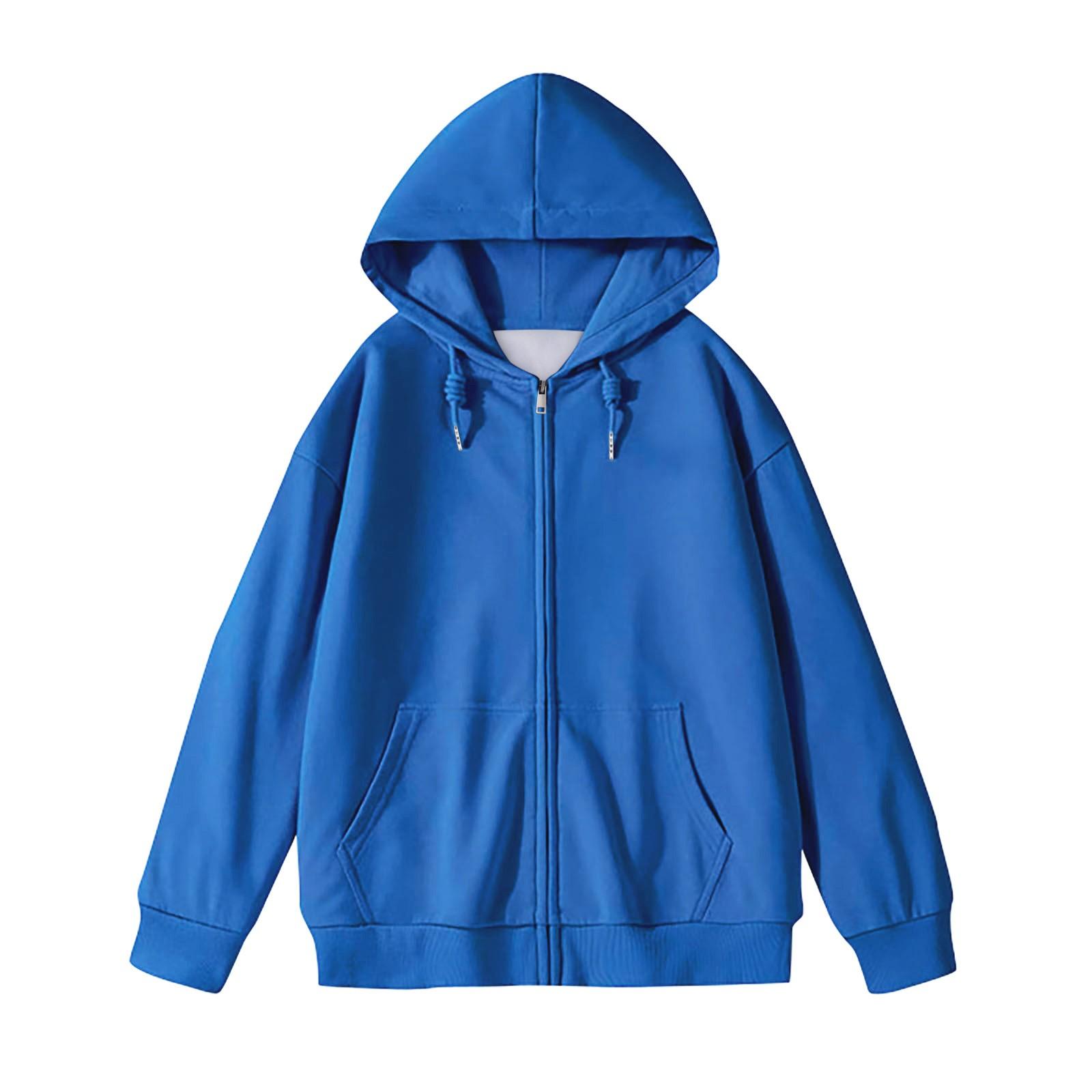 

Женская мода сплошной цвет карман с длинным рукавом свободная куртка с капюшоном пальто M синий