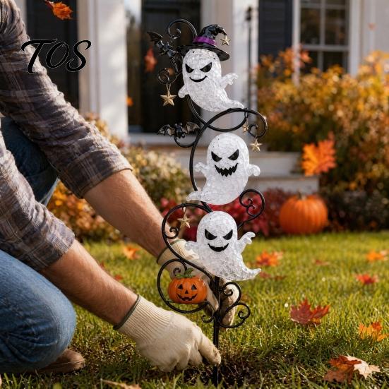 Spooky Outdoor Lawn Decorations Halloween Ghost Garden Stake LED Light, Waterproof Ground Decorative Stakes Lamp, for Yard Path Decoration Holiday
