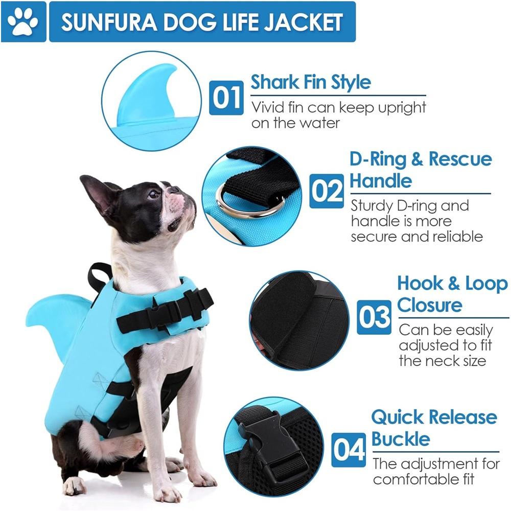 Hai-Rettungsweste für Hunde, reflektierende Hundeschwimmweste für Schwimmboote und Pools, Sicherheitsbadeanzug mit hoher Schwimmfähigkeit, verstellbarer Rettungsring für Haustiere