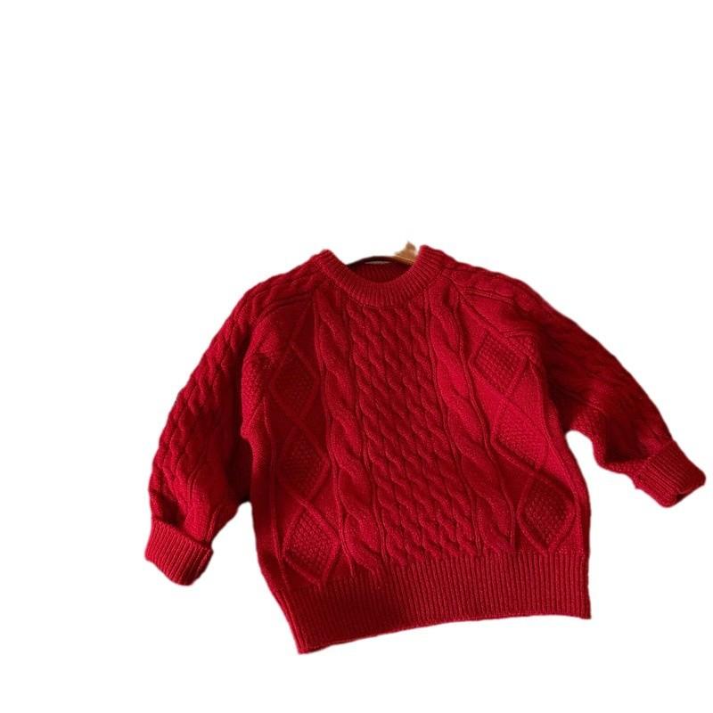 Red Christmas Knit Sweater for Baby Boys and Girls Fall Winter Pullover Base Layer