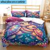 Underwater Two Sea Turtles 3pcs Bedding,Including 1pc Duvet Cover And 2pcs Pillowcases Perfect for Christmas,Ideal for Bedroom, Dormitory