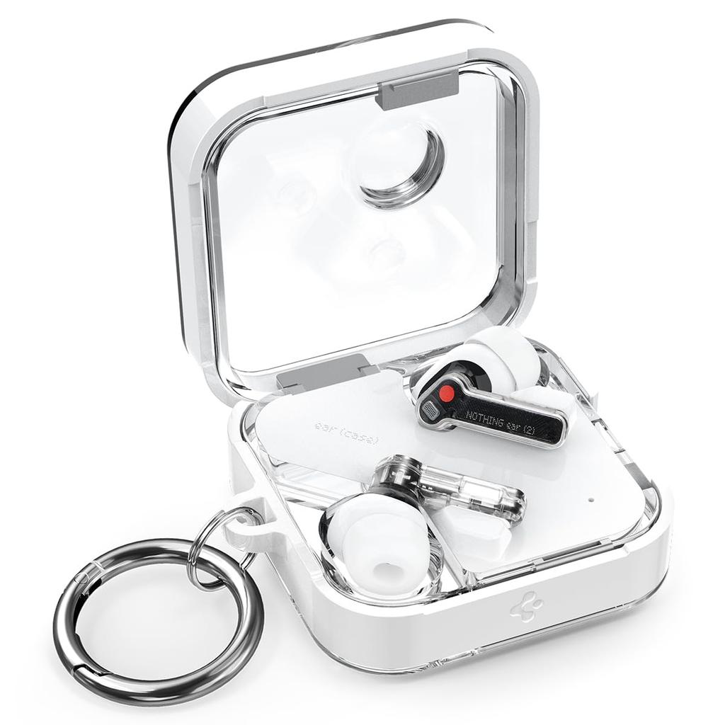 Spigen Nothing Ear (2) Clear Case with Carabiner, Anti-Loss, Scratch-Resistant Earphone Case, ACS06434 (Jet White)