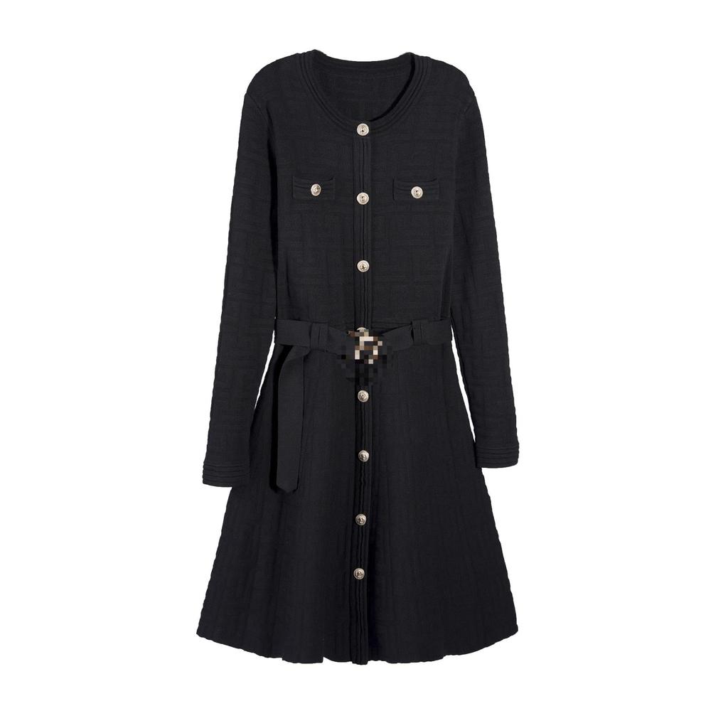 Zhao Lusi Inspired Black Knit Dress - 2025 Round Neck Long Sleeve Autumn Style