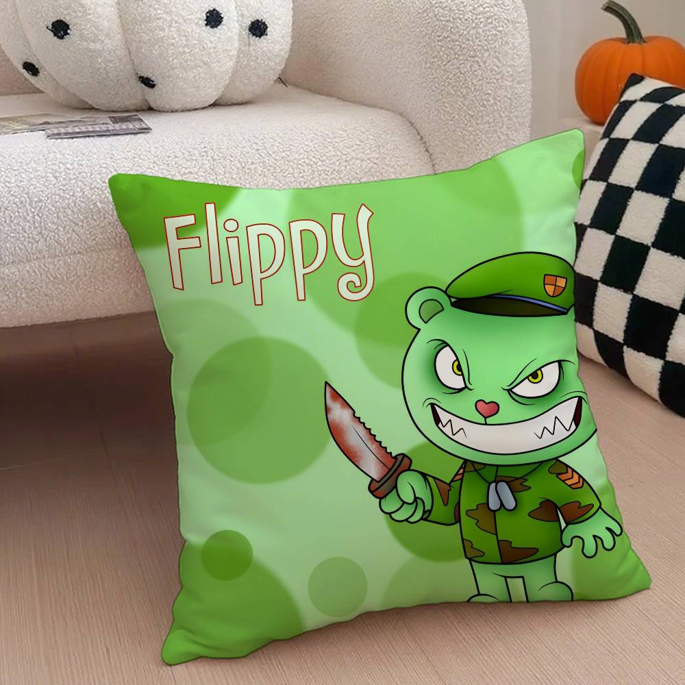 H-Happy Tree F-Friends N-Nutty Kissenbezug Milbenschutz Kissenbezug Verdeckter Reißverschluss Seidiger Kurzplüsch Sofakissenbezug