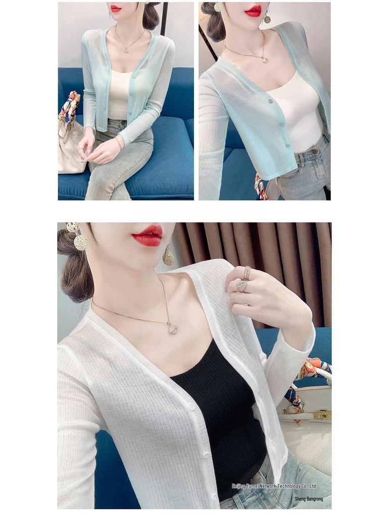 Summer Women's Knit Cardigan & Shawl Set with Long Sleeve and Suspender Dress