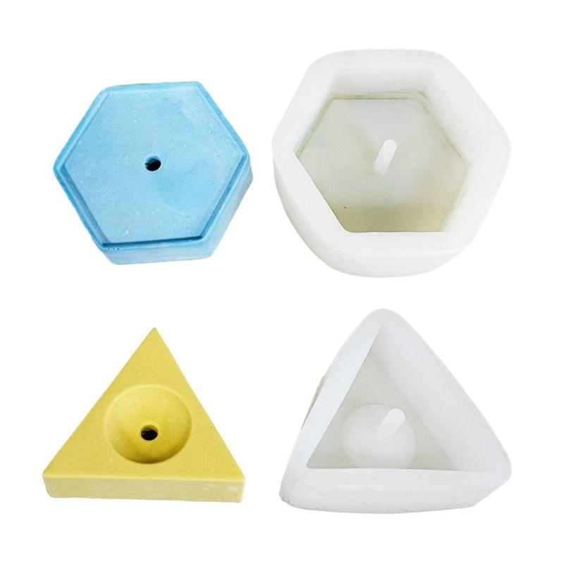 Hexagon Triangular Silicone Molds with Hole Geometric Resin Molds for Epoxy Resin, Candle, Tealight Holder, Decoration