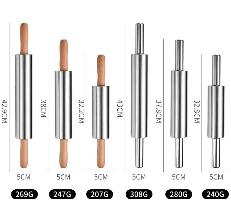 Wooden Handle Stainless Steel Rolling Roller, Hammer, Dumpling Skin Rolling Stick, Household Kitchen