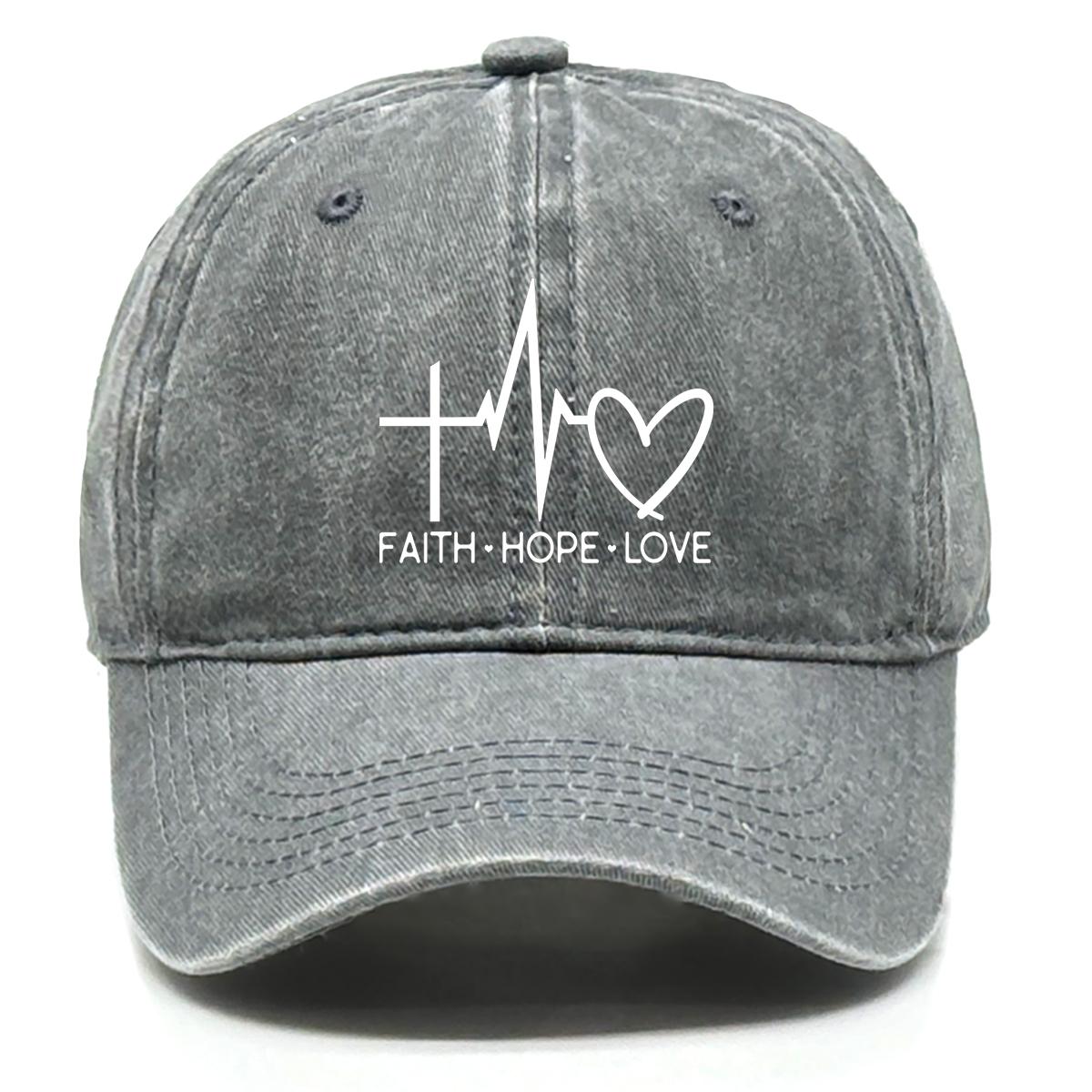 

FAITH HOPE LOVE Print Adjustable Baseball Cap, Cross Heartbeat Heart Dad Hat Solid Color Sporting Distressed Summer Snapback Baseball Hat as the picture серый