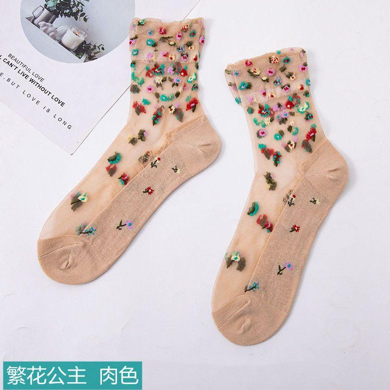 5 זוגות גרביונים קיץ לנשים, משי קריסטל, חמודים, נגד קרעים, משי, מתוקים, נושמים, רב-תכליתיים, בסיס כותנה, משי זכוכית, נייר קרטון