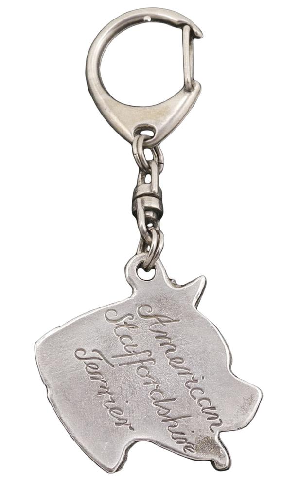 American Staffordshire Terrier, Amstaff I - Silver-plated Key Ring with a Dog In a Gift Box, Handbag Decoration, Backpack Pendant by Art-Dog Brand
