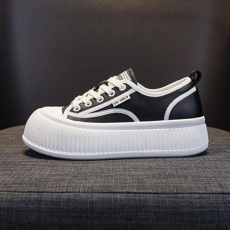 New Leather Little White Shoes Fisherman Platform Biscuit Board Shoes Niche Ugly Cute Breathable Versatile Casual Big Head Bread Shoes