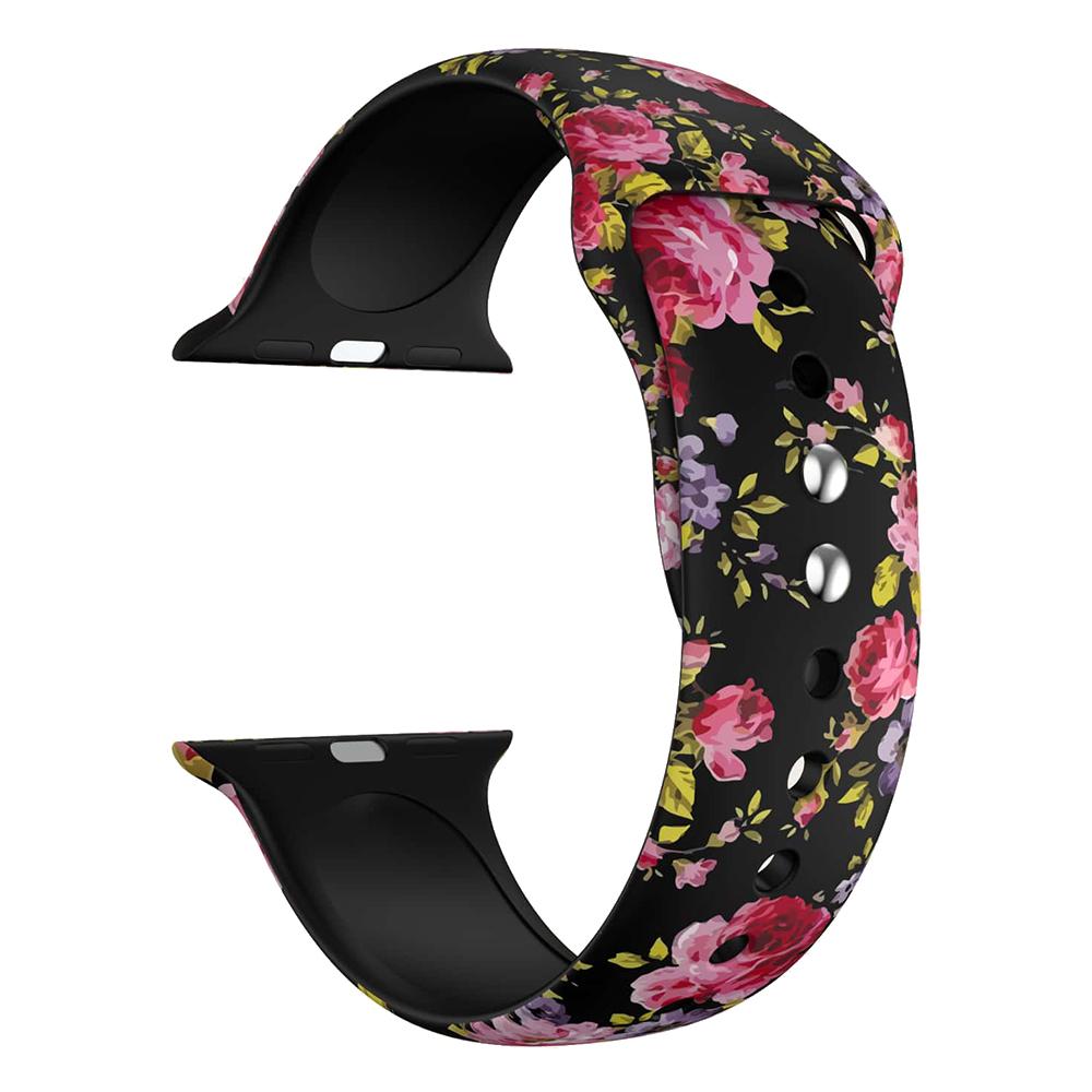 

M Size Watch Strap for Apple Watch Series 10 42mm/9 8 7 41mm/SE (2023) SE (2022) SE 6 5 4 40mm/3 2 1 38mm Silicone Strap Pattern Printed Wrist Band Pink Flower