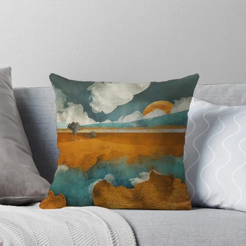 Geometric Landscape Patterns Throw Pillow Cover With Short Plush Print For Living Room Sofa Decoration Cushion Cover