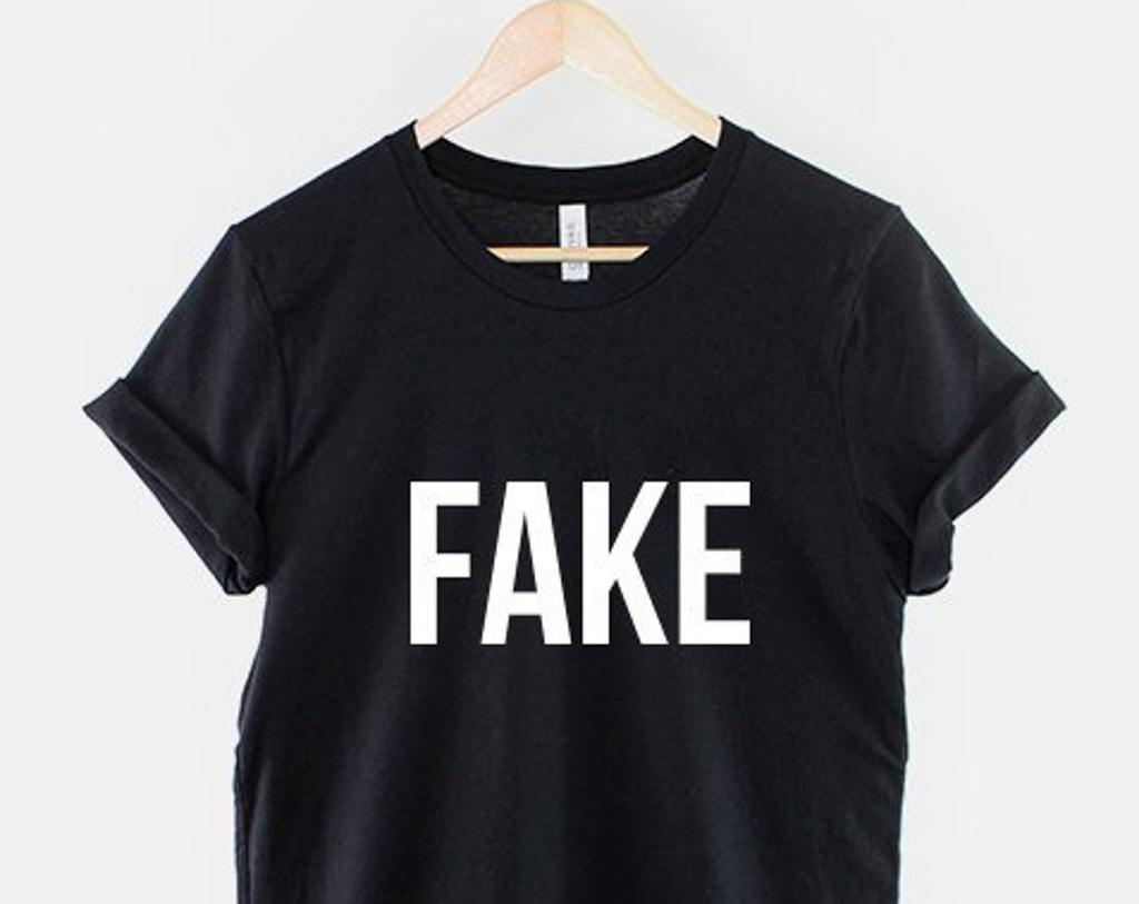 Fake Slogan Graphic Tee, Hipster Meme Quote Shirt, Unisex Cotton Top