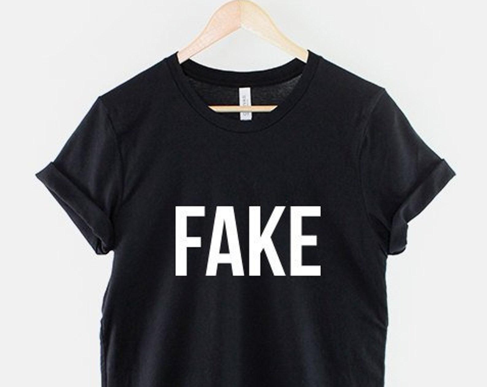 Fake Slogan Graphic Tee, Hipster Meme Quote Shirt, Unisex Cotton Top 2XL