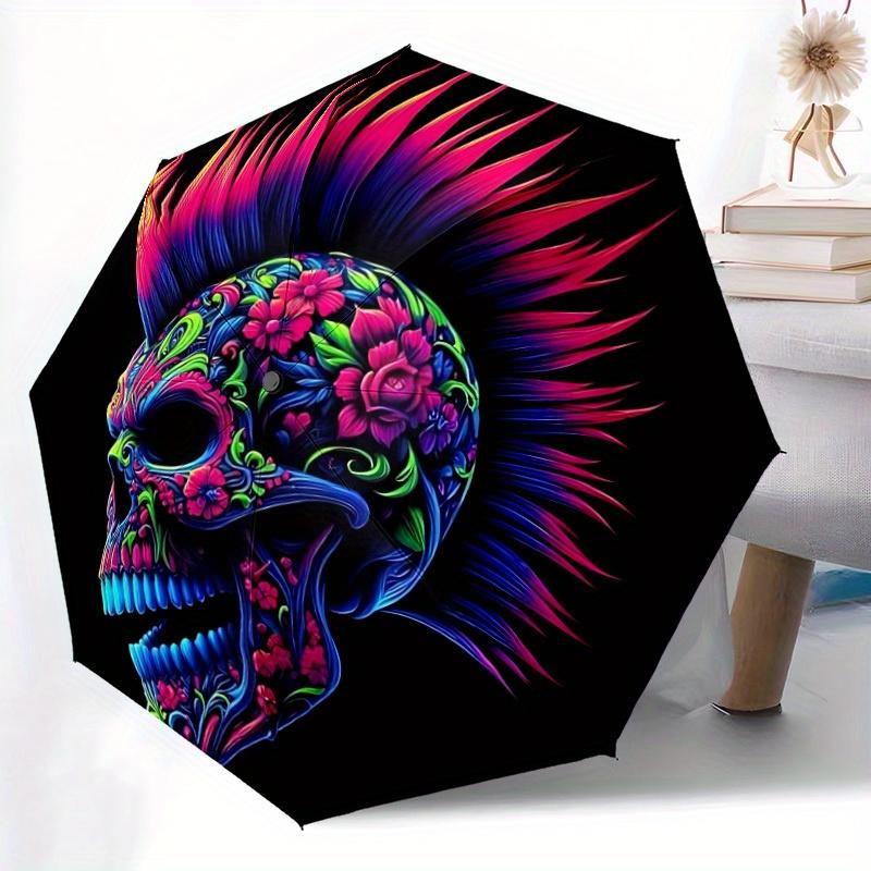 1pc Floral Skull Automatic Open/close Folding Umbrella, Compact Portable Travel Umbrella, Durable Construction yy250809102