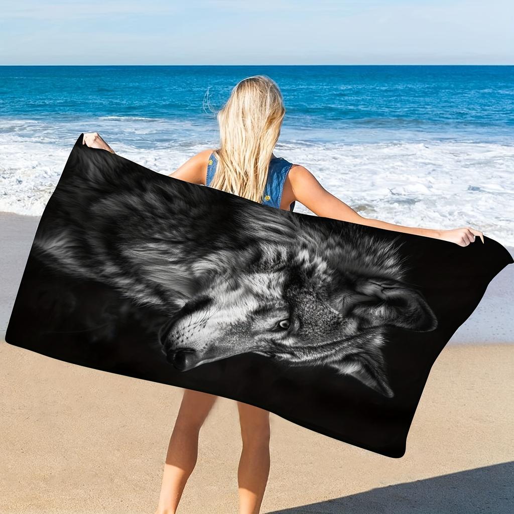 1 stuks Coole Wolf Patroon Strandlaken, Zomer aan Zee Microvezel Strandlaken Badlaken, Strandlaken Voor Yoga Zwembad