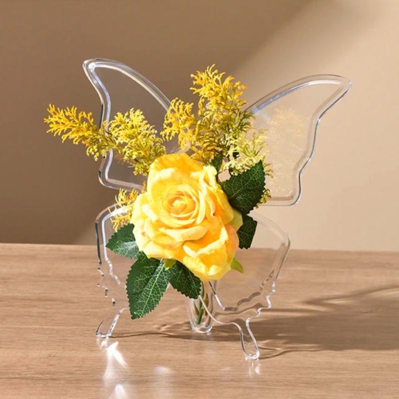 Artistic Butterfly Shape Vases Clear Acrylic Creative Art Desktop Centerpieces Tabletop Decoration for Home