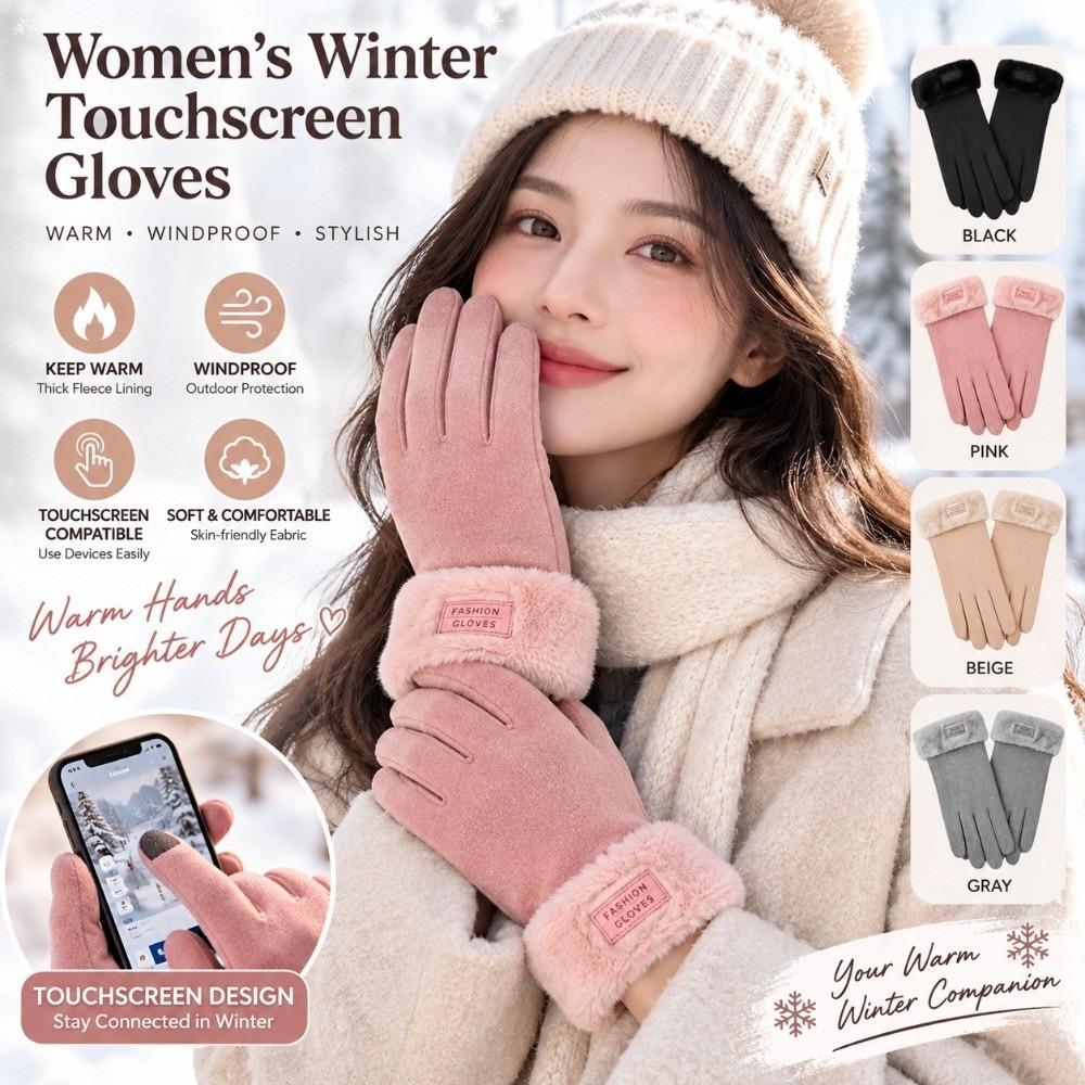 Touchscreen Thermal Gloves Fuzzy Cuff Sports Cycling Mittens Comfortable Plush Gloves  Skiing