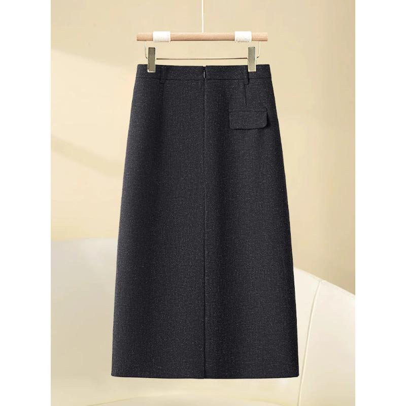 Spring 2025 Women's High-Waist Black A-Line Midi Bodycon Skirt