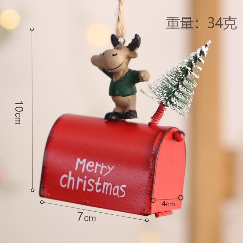 Santa's small mailbox pendant, Christmas wrought iron painted Christmas tree decoration pendant, holiday decorations