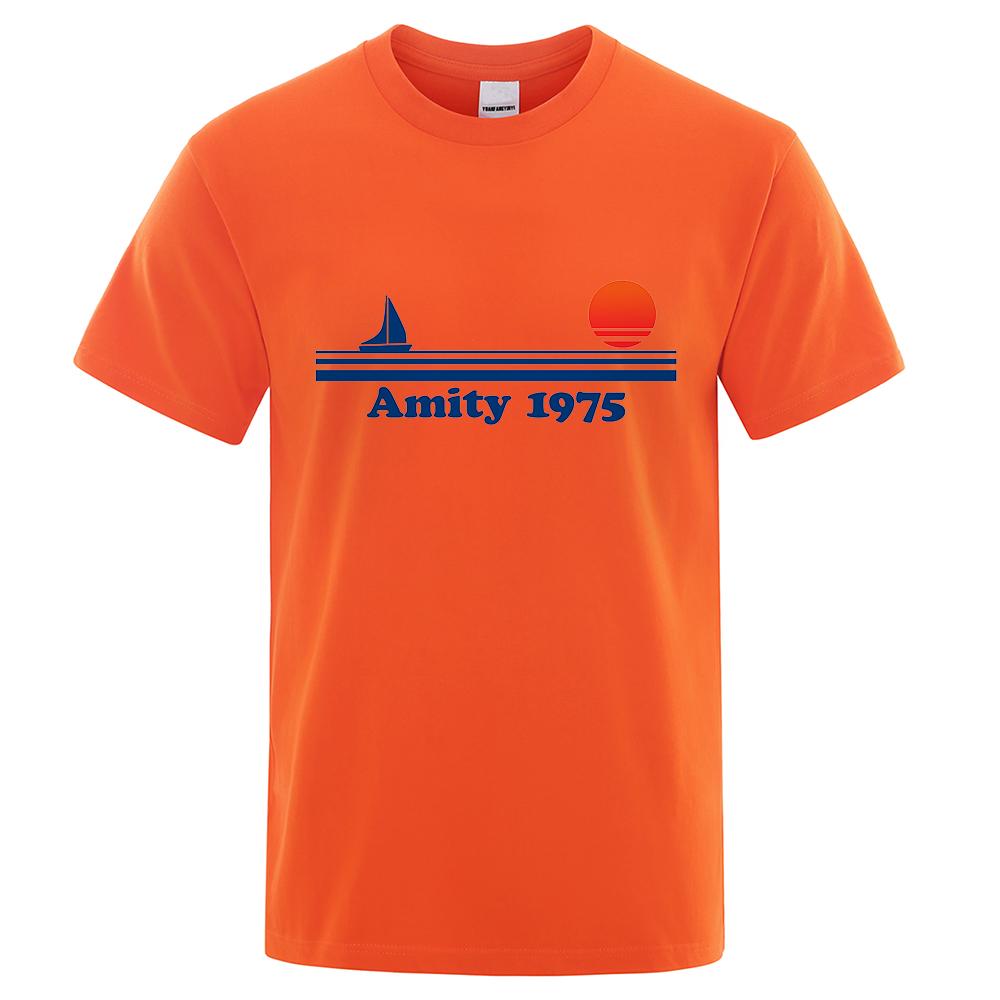 Baumwolle Amity 1975 - Jaws Retro Print T-Shirt Männer Kreativität Schweiß Kleidung Mode T-Shirt Kleidung T-Shirts Atmungsaktive Baumwolle T-Shirts Mann