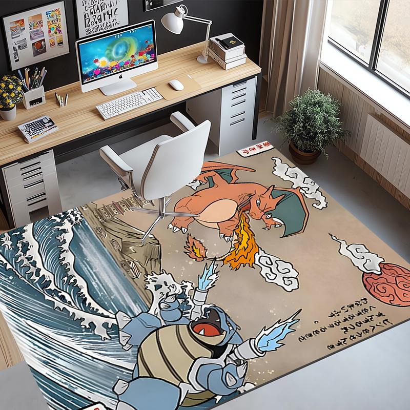 Charizard VS Blastoise Pattern Rug, Indoor/Outdoor Mat, for Picnic, Gameroom, Bedroom, Office, Living Room, Home Decor Carpet, Birthday Gift