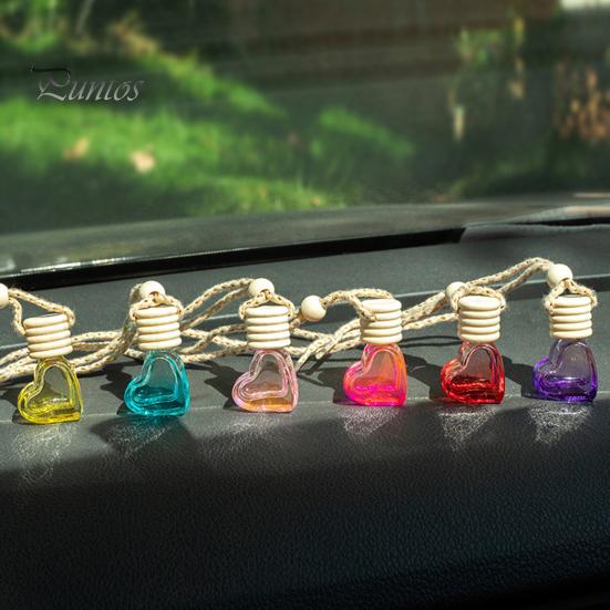 Clear Glass Perfume Bottle 6ML Car Refillable Decoration Colorful Love Heart Shape Wood Lid Aromatherapy Essential Oil Empty Hanging Pendant Mini Air