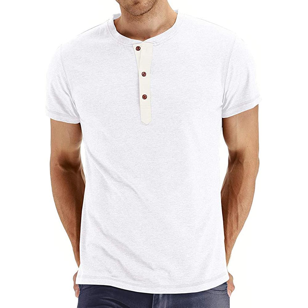 Summer Cotton Men T-shirt Henley Neck Fashion Design Slim Fit Solid T-shirts Male Tops Tees Short Sleeve T Shirt For Men