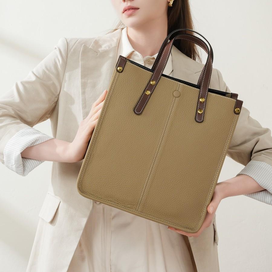 Fashion Leather Vertical Tote Bag Handbag First Layer Cowhide Commuter Shoulder Bag Briefcase Women'S Soft Leather Messenger Bag
