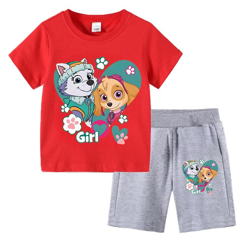 PAW Patrol Summer Cartoon Printed Boys Girls Tshirt Sets Children's Casual Shorts 2 Piece Sets Kids Tracksuits Sport Suits