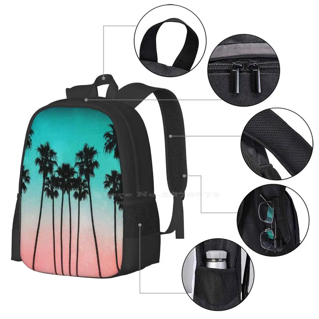 Palm Trees 3 Pattern Design Bag Student's Backpack Palm Tree California Vintage Retro Texture Sundown Sunset Us Beach Nature