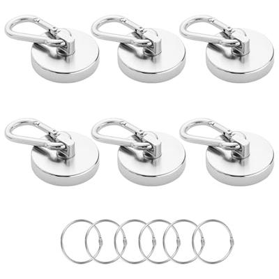 DODOGOD Super Strong Magnet Hooks with Carabiner [Set of 6] Neodymium Magnets with Carabiner, 90kg Weight Capacity, 48mm Diameter, Strong, Rust-Proof,