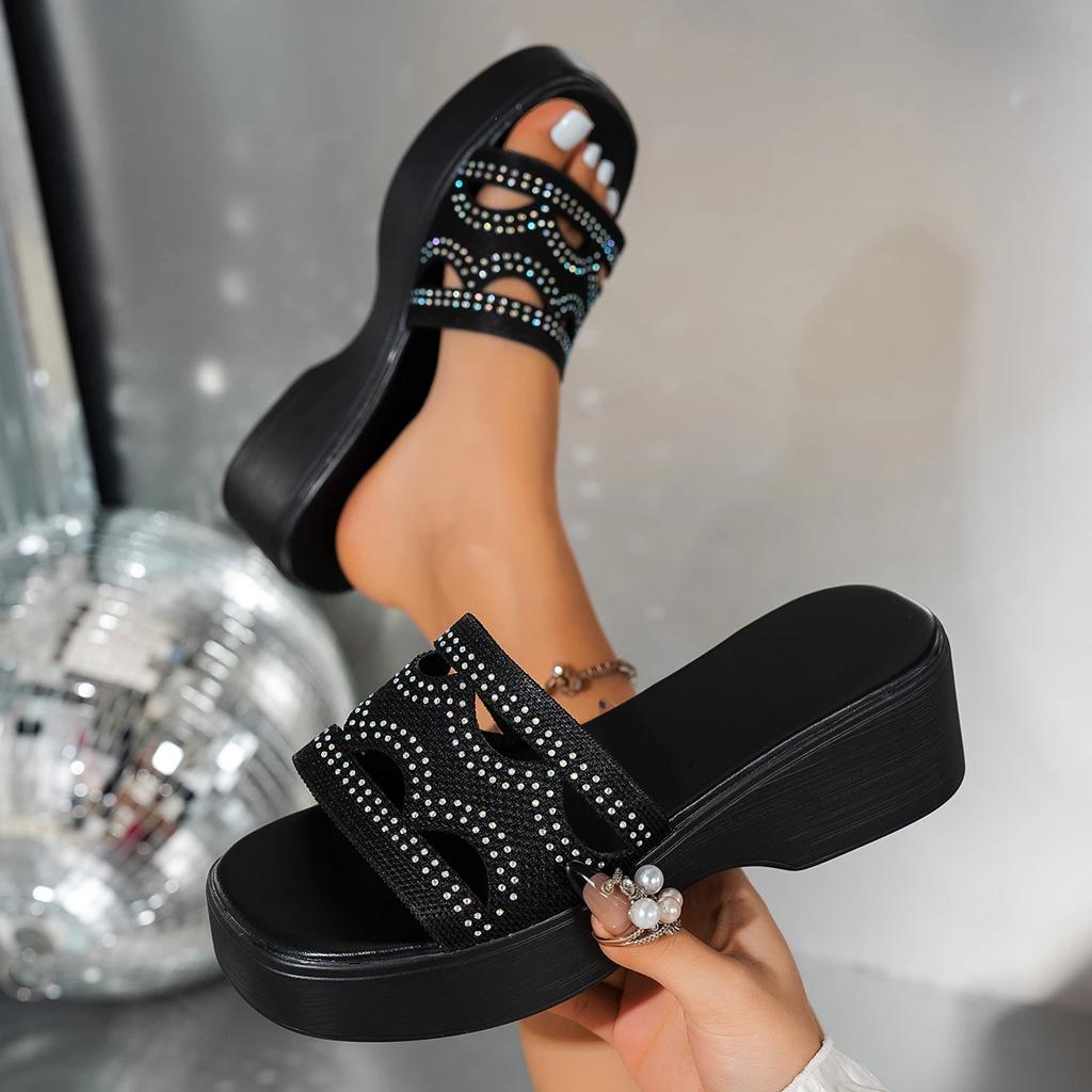 Fashion Summer Plus Size Women's Slippers Rhinestone Wedge Heightening Casual Beach Women's Sandals Fashion Outdoor Leisure Shoes Ladies