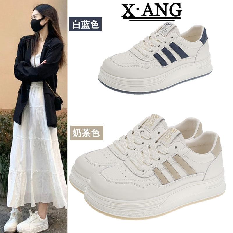 Leather platform white shoes 2025 spring new versatile soft sole not tired feet women's shoes casual sports shoes board shoes