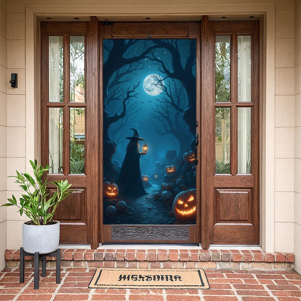 Forest Banner Full Moon Moonlight Banner Witch Banner Dark Forest For Scary Theme Party Haunted House Outdoor Decoration
