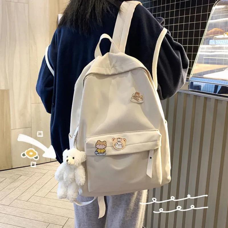Solidcolor Backpack Shoulder Bag High School Students Junior High Unisex Gift