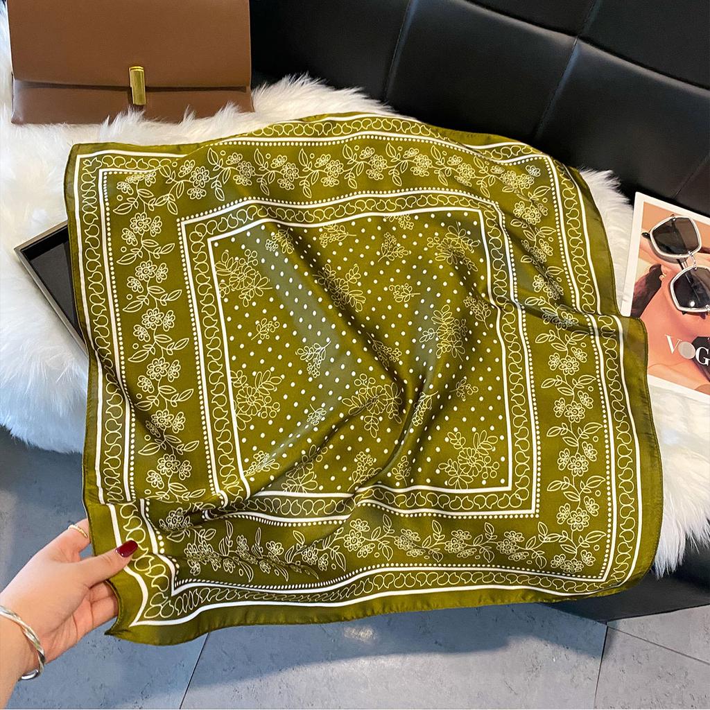 Women Luxury Print Silk Square Scarf Spring Neck Tie Shawl Hijab Wraps Female 70cm Hair Hand Wrist Headkercheif Bandana