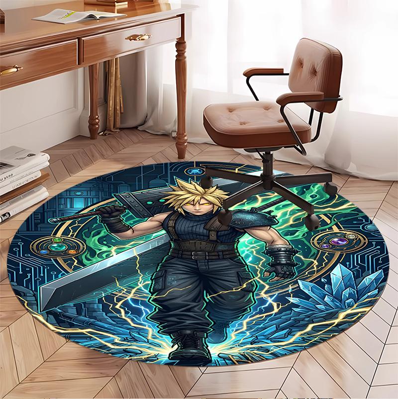Final Fantasy Pattern Round Rug, Indoor/Outdoor Mat, for Picnic, Gameroom, Bedroom, Office, Living Room, Home Decor Carpet, Birthday Gift