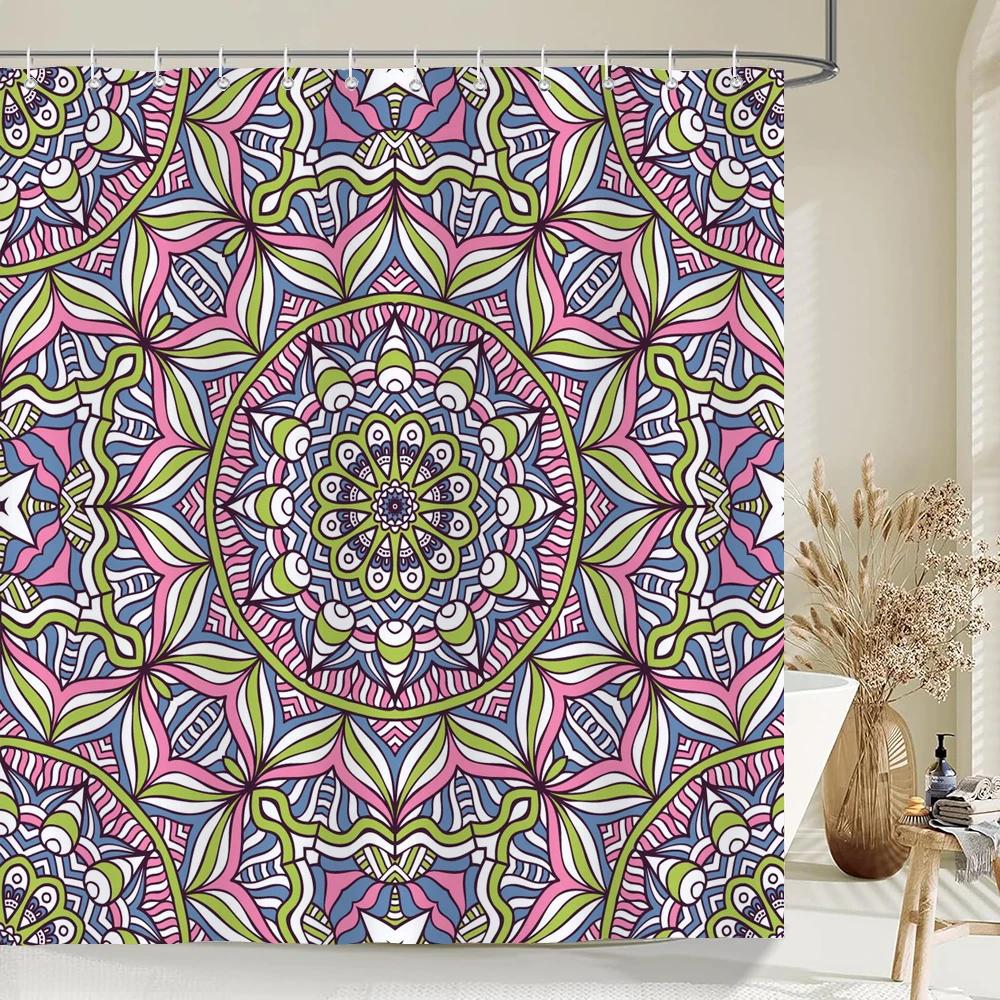 Indian  Bohemian Fabric Shower Curtain Bathroom Curtains Boho Mandala Waterproof Fabric Bath Screen Bathtub Decor with 12 Hooks