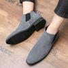 Fashion Chelsea Boots Men Winter Suede Shoes Man Casual Leather Boots Male Footwear Warm Plush Fur Slip On Ankle Boots For Men
