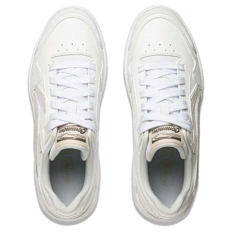 Li Ning Common 80s Synthetic Leather Fashion Comfortable Non-Slip Wear-Resistant Low-Top Skate Shoes Women sneaker White AGCU158-1