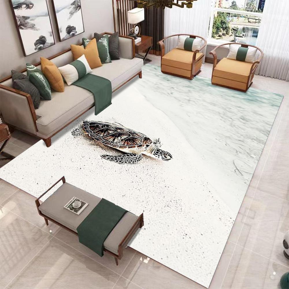 Coastal Theme Area Rugs Beach Reed Seascape Design Turtle Shell Pattern for Coastal Living Room Decor