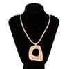 Matte Gold Color Asymmetrical Hollow Square Pendant Thick Rope Necklace for Gift Giving Women's Daily Party and Banquet Wear