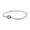Sparkling Heart Charm Snake Chain Bracelet Women Bracelet Silver 590743CZ
