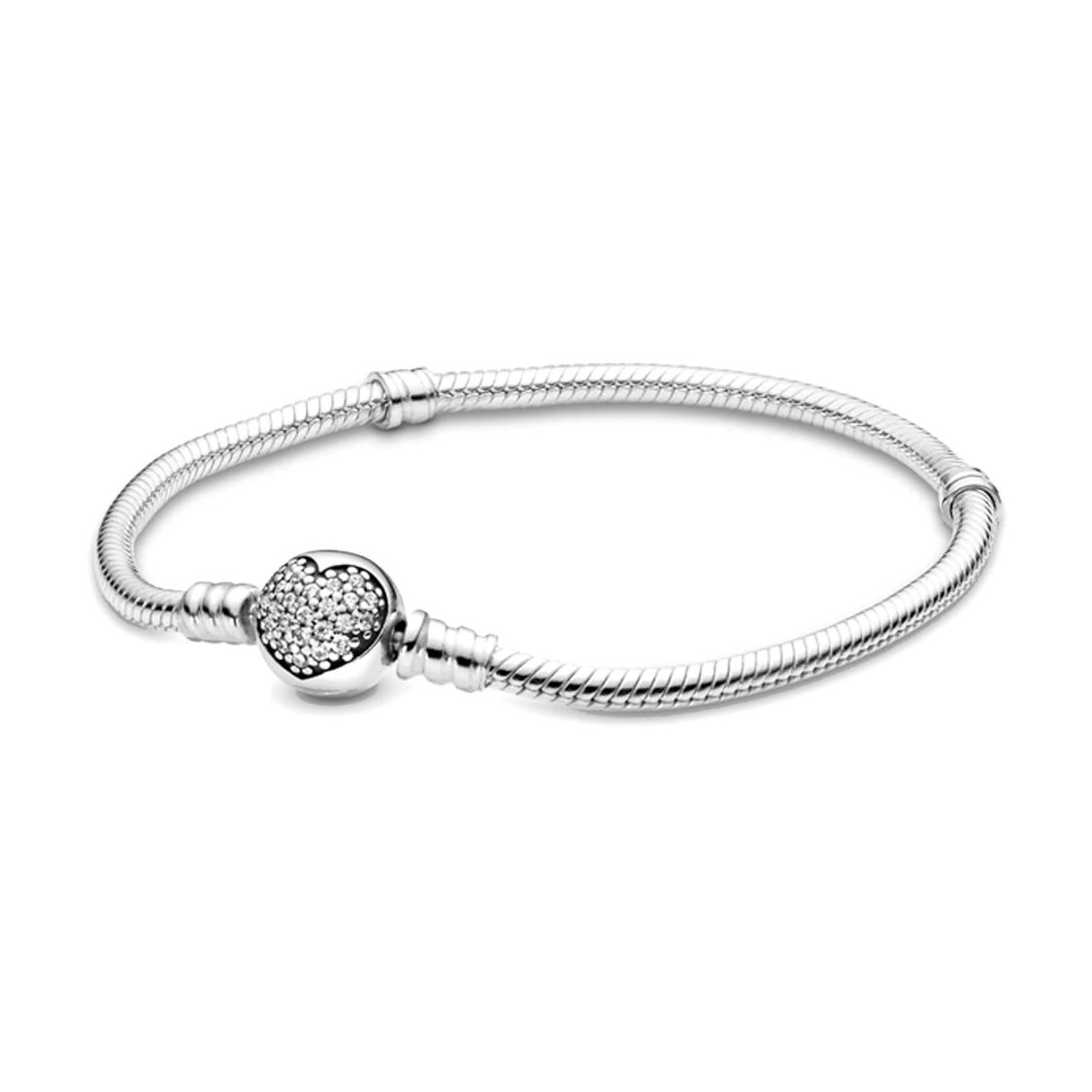 Pandora Sparkling Heart Charm Snake Chain Bracelet Women bracelet Silver 590743CZ Box,17