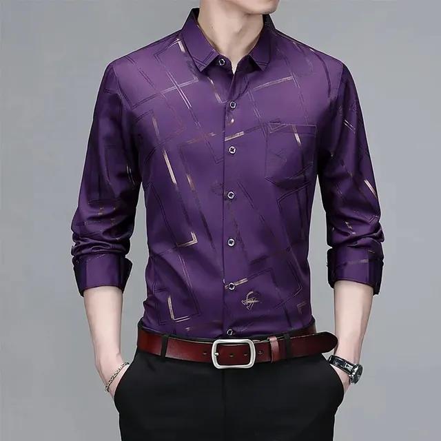 Men's Casual and Fashionable Long Sleeved Printed Shirt, Non Ironing and Wrinkle Resistant Business Top