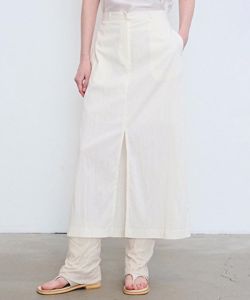 Nigaennikol Seersucker Slit Long Skirt_Ivory