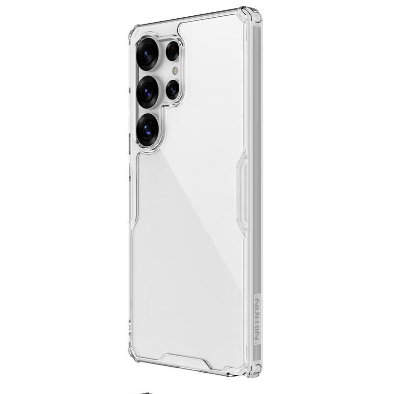 Transparent Full-Coverage Airbag Shockproof Ultra-Thin Protective Case for Samsung S25 Ultra, Business Simple Hard with Soft Edges, Natural Pro White