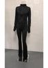 Spring/Summer 2025 Women's Sexy Two-Piece Set: Tight Long Sleeve Top and Bell Bottom Pants - Sporty and Casual